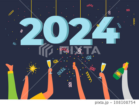 Happy new year. Vector illustration. The number 2024 heralds new chapter filled with possibilities and growth The New Years party is time for festivity and enjoyment with friends and family Happy new year. Vector illustration. The number 2024 heralds new chapter filled with possibilities and growth The New Years party is time for festivity and enjoyment with friends and family 108108754