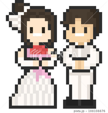Pixel art cartoon wedding character in white costume 108108876