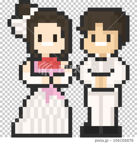 Pixel art cartoon wedding character in white costume 108108876