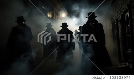 Several dark silhouettes of criminal people 108108974