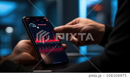 Man with smartphone and health tracking app Man with smartphone and health tracking app 108108975