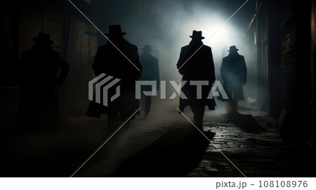 Several dark silhouettes of criminal people Several dark silhouettes of criminal people 108108976