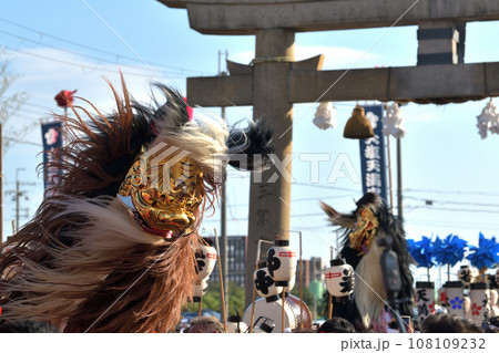 播州秋祭り　大塩天満宮　毛獅子の豪快な道中舞 108109232
