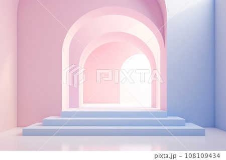 Modern Geometric Arch and Stairs in Pastel Gradient Interior 108109434