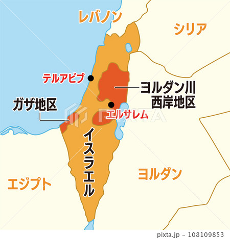 イスラエル周辺地図　日本語の地名付き 108109853