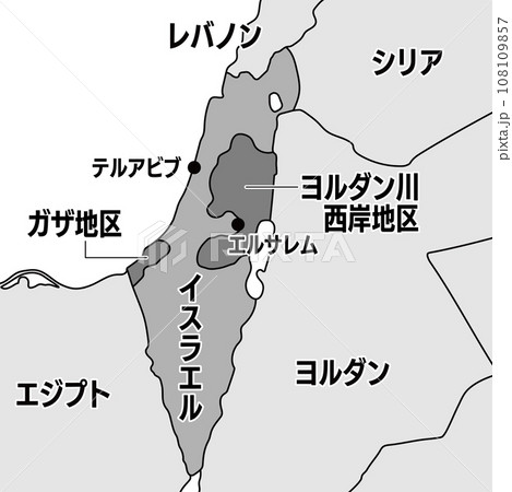 イスラエル周辺地図 日本語の地名付き(モノクロ)のイラスト素材 [108109857] PIXTA