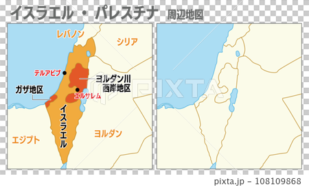 Israel Palestine surrounding map set with Japanese place names and without place names Israel Palestine surrounding map set with Japanese place names and without place names 108109868