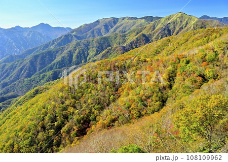 奥日光半月山駐車場からの紅葉の山肌 108109962