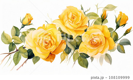 roses bunch watercolor painting on white background for floral delightful decoration. generative AI 108109999