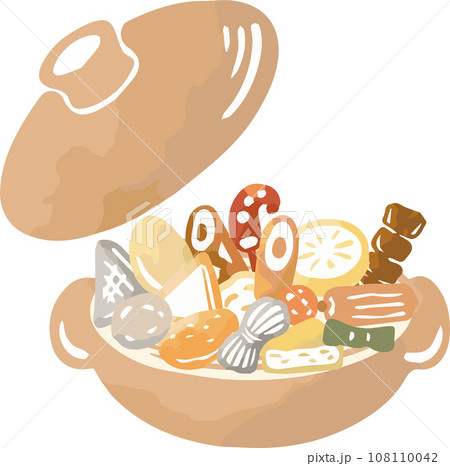 冬　おでん　鍋　煮物　水彩　手描き　アナログタッチ　イラスト素材セット 108110042