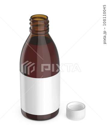 Open bottle with cough medicine syrup Open bottle with cough medicine syrup 108110045