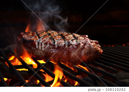 grilling steak on flaming generative ai 108110282