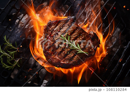 grilling steak on flaming generative ai 108110284