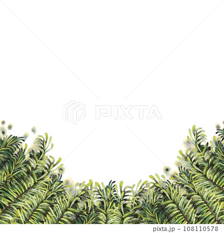 Watercolor Christmas frame, fir branch and background. 108110578
