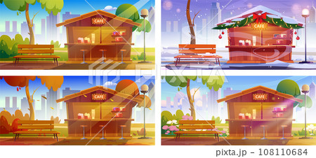 Different season set for outdoor park street cafe 108110684