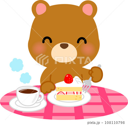 ケーキを食べるクマのキャラクター 108110798