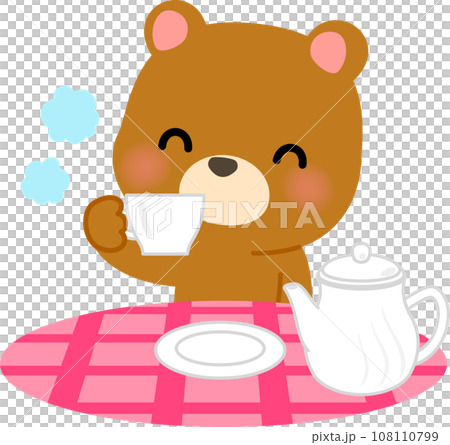 Bear character enjoying tea time 108110799