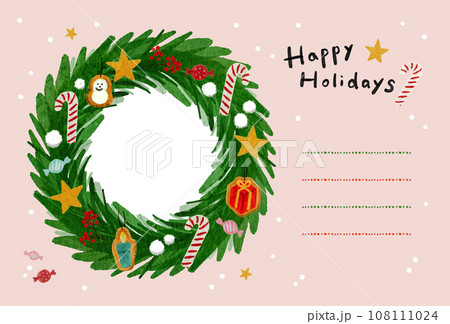 写真が入れられるクリスマスリースの横型ポストカード ・よこ型 写真立てカード ピンク 写真が入れられるクリスマスリースの横型ポストカード ・よこ型 写真立てカード ピンク 108111024