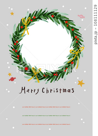 写真が入れられるクリスマスリースの縦型ポストカード ・たて型 写真立てカード 灰色 グレー 写真が入れられるクリスマスリースの縦型ポストカード ・たて型 写真立てカード 灰色 グレー 108111129