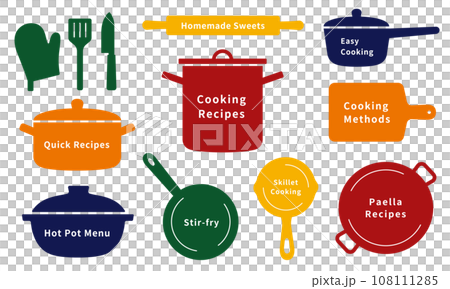 一組廚房工具圖標，可用於烹飪食譜和菜單的標題和標題。 108111285