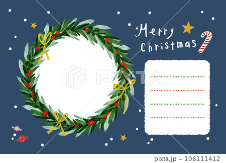 写真が入れられるクリスマスリースのポストカード ・ 横型 よこ型 写真立てカード 紺色 ネイビー 写真が入れられるクリスマスリースのポストカード ・ 横型 よこ型 写真立てカード 紺色 ネイビー 108111412