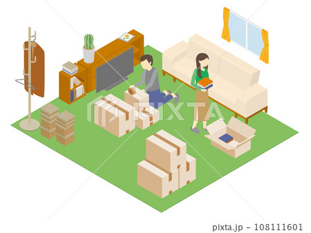 アイソメトリックなリビング　夫婦　引っ越し 108111601