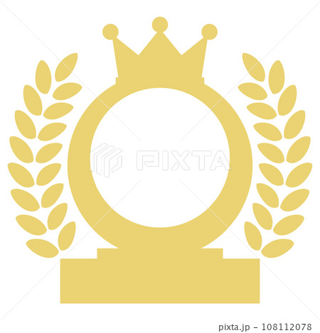 文字入れをして表彰に使える王冠付きトロフィーと月桂樹のベクターイラスト 108112078