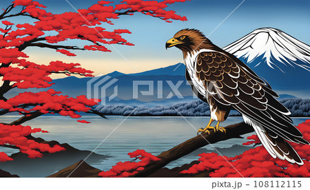 富士山を眺める鷹のイラスト素材 [108112115] - PIXTA