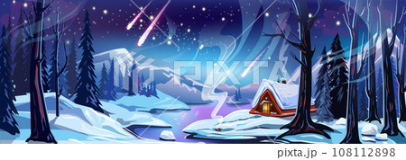 Winter vector landscape with a house in the forest 108112898