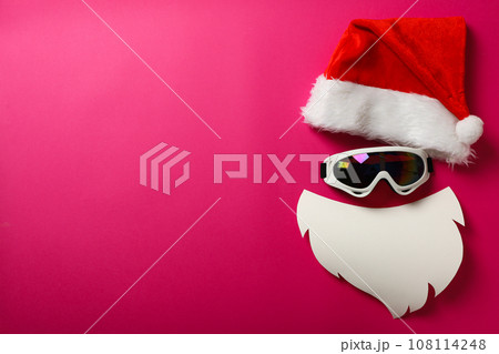 Santa hat with beard and ski goggles 108114248