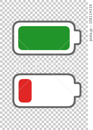 バッテリー電池の満充電と残量が少なくなった表示のシンプルなイラスト素材 バッテリー電池の満充電と残量が少なくなった表示のシンプルなイラスト素材 108114319