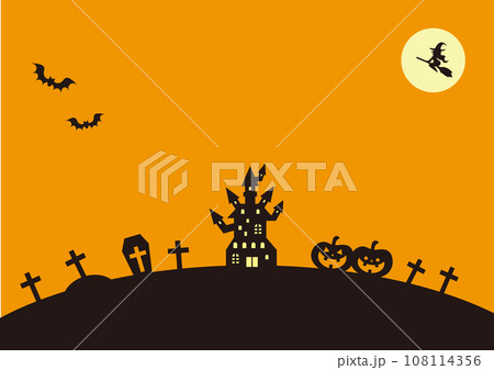 ハロウィンのお城のある背景イラスト 108114356