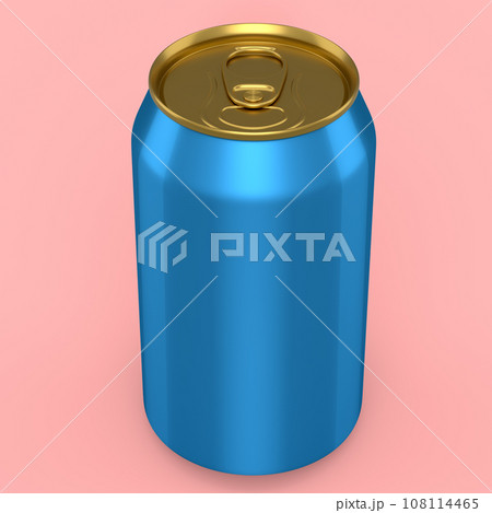 Gold aluminum beer or soda can for mini refrigerator isolated on pink background 108114465