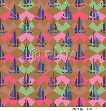 Boat seamless pattern on geometric background. Flat style illustration. Applicable for fabric, kids room wallpaper, stationaries, etc. Boat seamless pattern on geometric background. Flat style illustration. Applicable for fabric, kids room wallpaper, stationaries, etc. 108114600