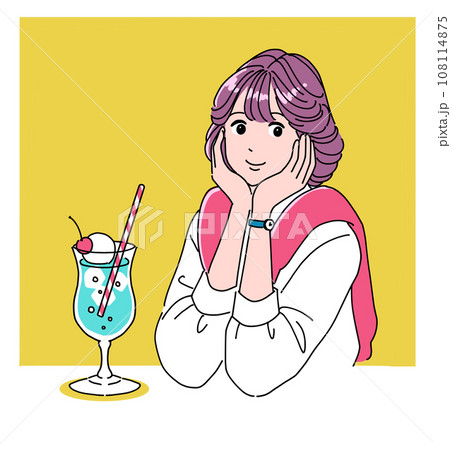 80年代アニメ風の女の子とクリームソーダ 108114875