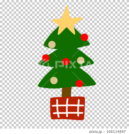 かわいいクリスマスツリーのシンプルな手描きイラストのイラスト素材