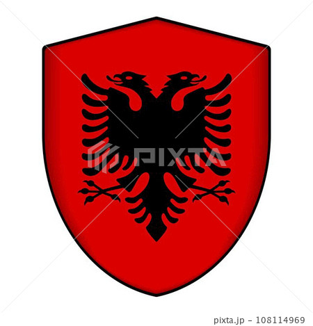 Albania flag in shield shape. Vector illustration. Albania flag in shield shape. Vector illustration. 108114969