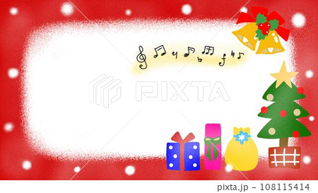 クリスマスツリーとプレゼントのかわいい手描きのフレームイラスト 108115414