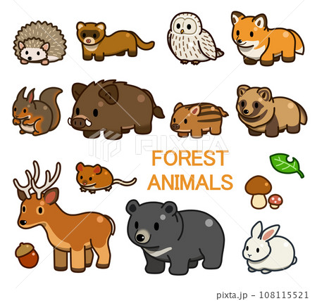 フォレストアニマルのデフォルメイラスト【森の動物セット】 108115521