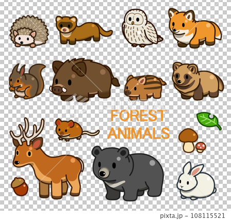 フォレストアニマルのデフォルメイラスト【森の動物セット】 108115521