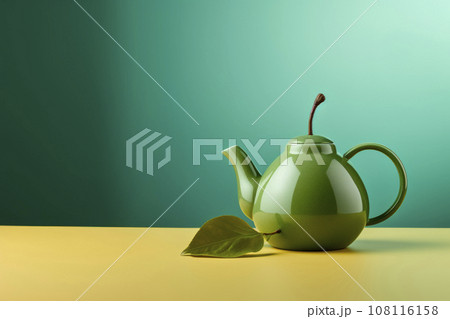Creative design of a teapot in the form of a pear on a light green background Creative design of a teapot in the form of a pear on a light green background 108116158