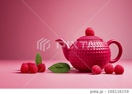 Creative design of a raspberry teapot on a bright background  108116159