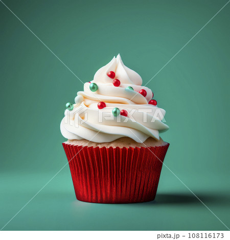 Christmas cupcake with a Christmas tree decoration Christmas cupcake with a Christmas tree decoration 108116173