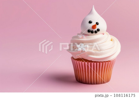Christmas cupcake with decoration in the form of a snowman Christmas cupcake with decoration in the form of a snowman 108116175