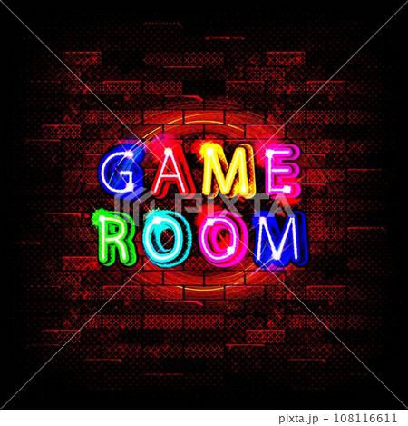 Night city sign neon. Game room. Night city sign neon. Game room. 108116611