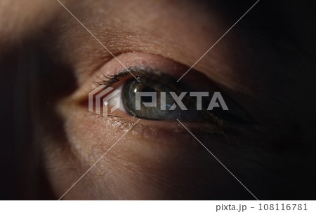 Closeup of woman green eye in dark Closeup of woman green eye in dark 108116781