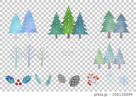 Various winter trees illustration material set Various winter trees illustration material set 108116894