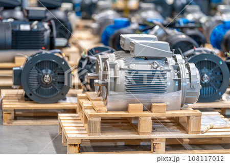 new electric motors on pallets in the warehouse new electric motors on pallets in the warehouse 108117012
