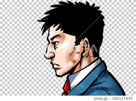 Graphic manga style illustration of an expressionless male profile Graphic manga style illustration of an expressionless male profile 108117433