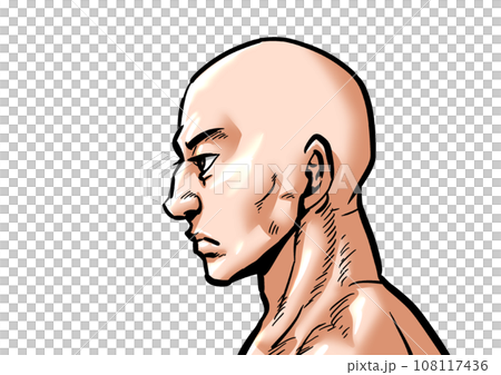 無表情の男性横顔の劇画漫画風イラスト 108117436